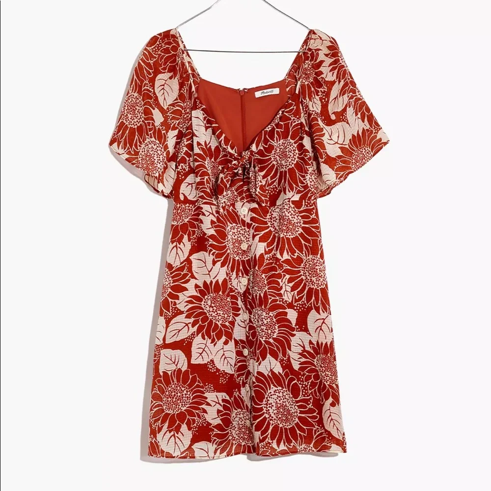 New Madewell Silk Tie-Front Mini Dress in Sunflower Season - Size 2 - Picture 2 of 8